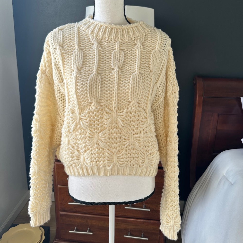 12th Tribe Bethany Cream Cable Knit Sweater Size S